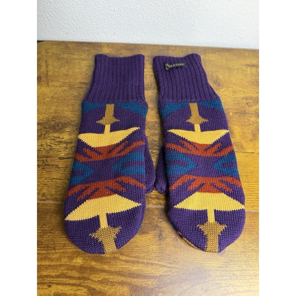 Pendleton Knit Mittens Purple Southwestern Merino Wool Aztec